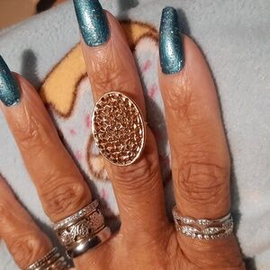 GENUINE 10K YELLOW GOLD MICHAEL ANTHONY DIAMOND CUT OVAL STATEMENT RING SIZE 5.5